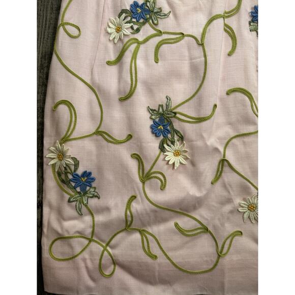 1950s Minx Modes Vintage Garden Cocktail Dress Pink Embroidered Floral Flower XS - Picture 3 of 16